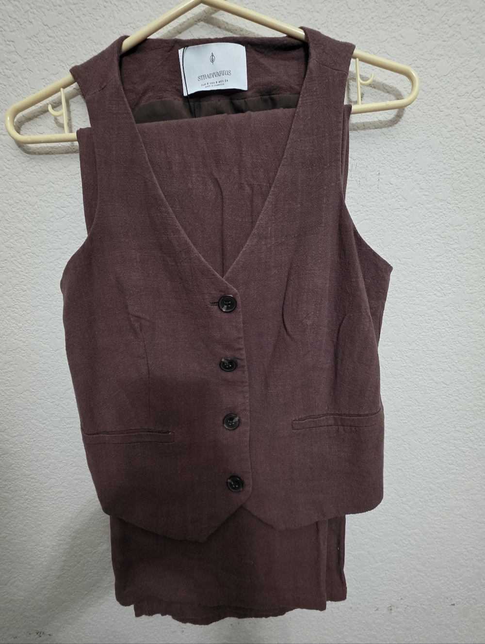 Set Stradivarius Dark Mauve Linen Blend Vest